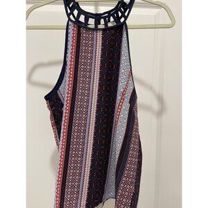 Monteau Top LARGE Women’s Red White Blue Halter Lattice Neckline July 4th